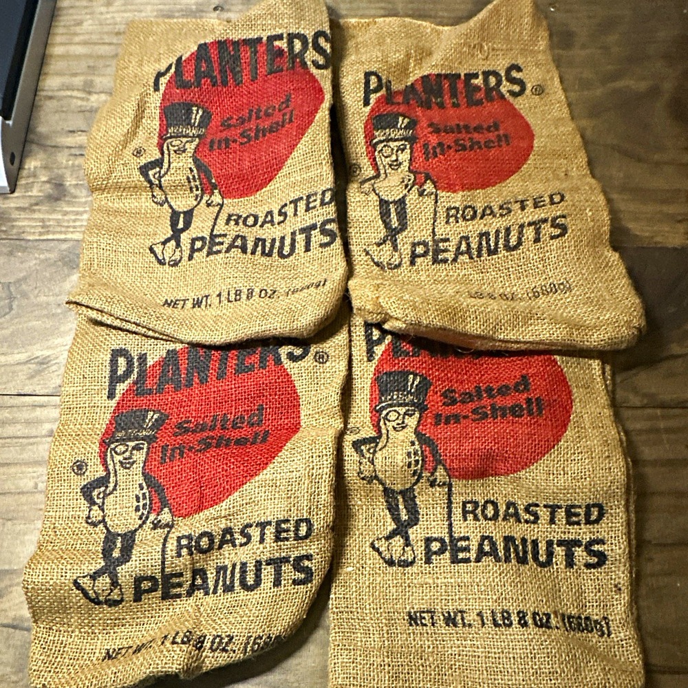 Planters Nuts Salted In-Shell Roasted Peanuts Burlap Ad Bags Lot of 4